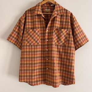 Hobie Vintage Surf Button-down Shirt Mens Size Large Brown Yellow Striped Plaid